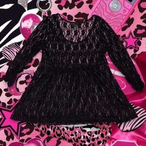 vtg y2k weavers twilight sheer lace ruched sleeve cinched babydoll top, sz lg